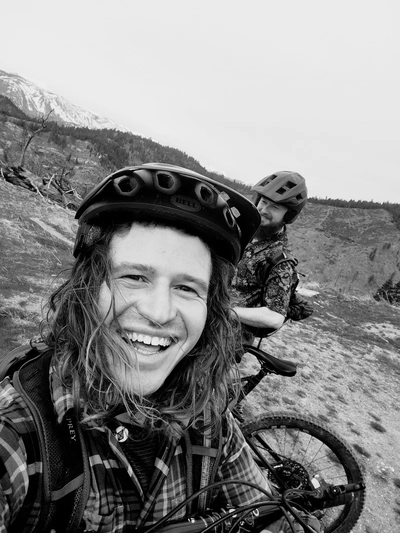 Mountain bike selfie black and white